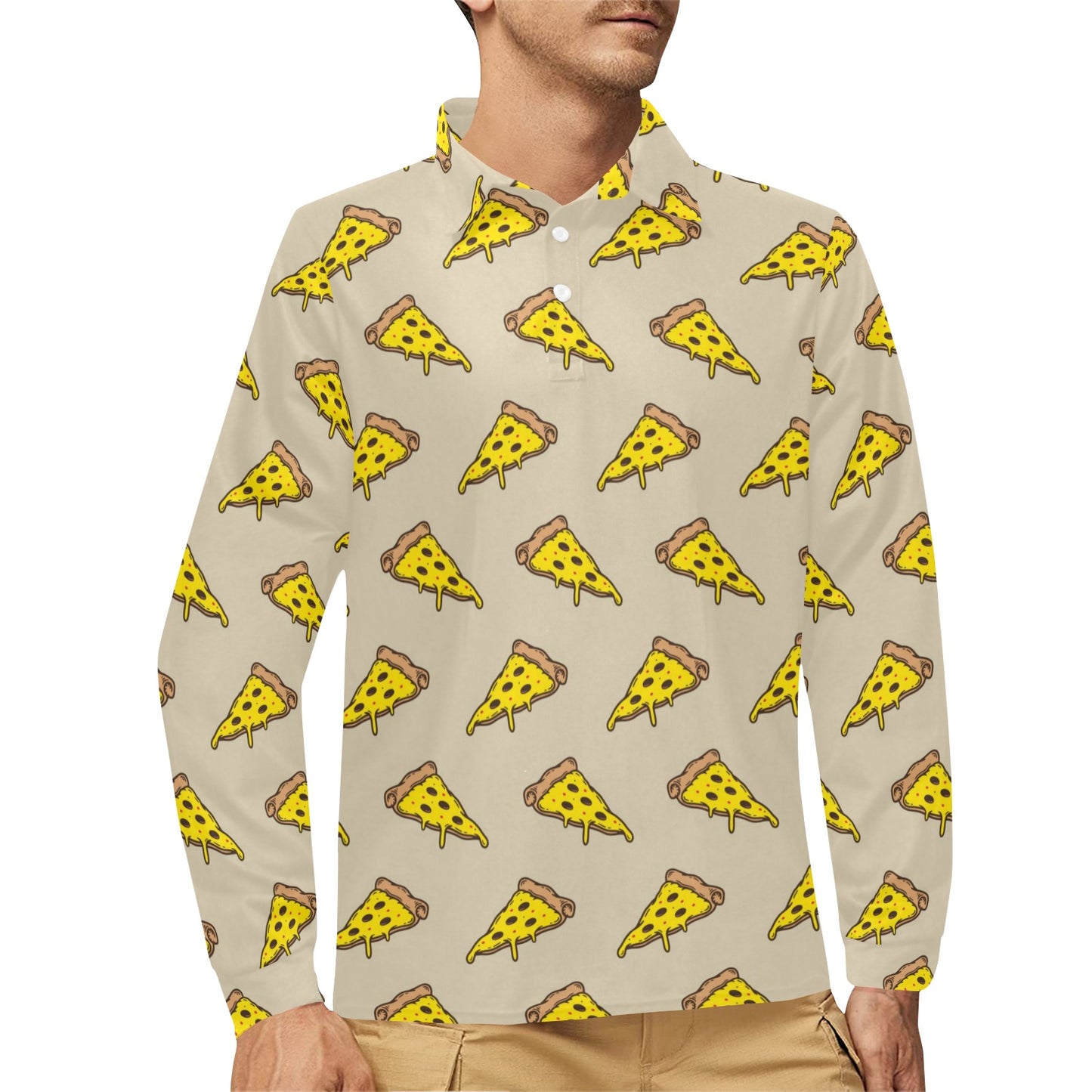 Pizza Pattern Print Design A04 Long Sleeve Polo Shirt For Men's