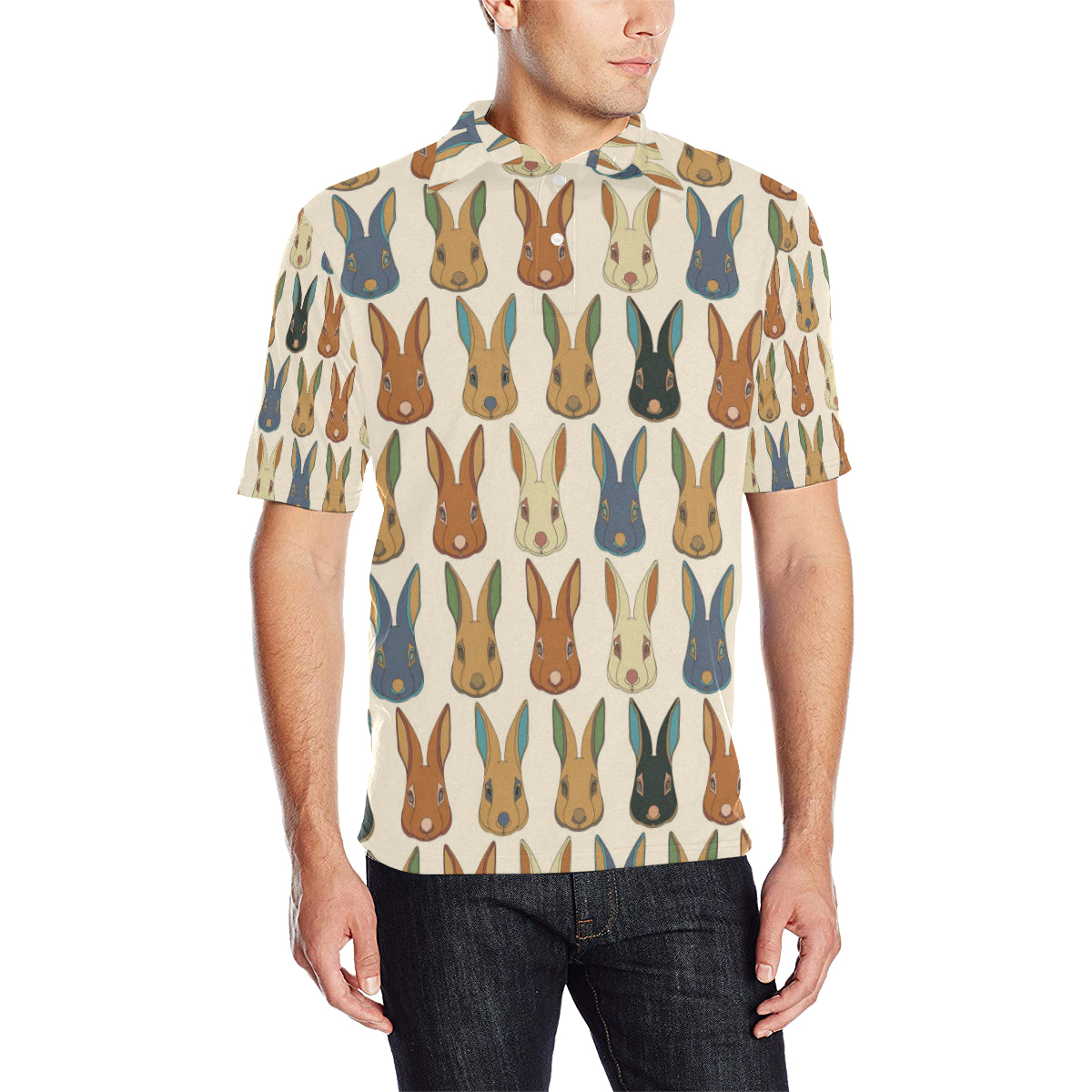 Rabbit Pattern Print Design RB04 Men Polo Shirt