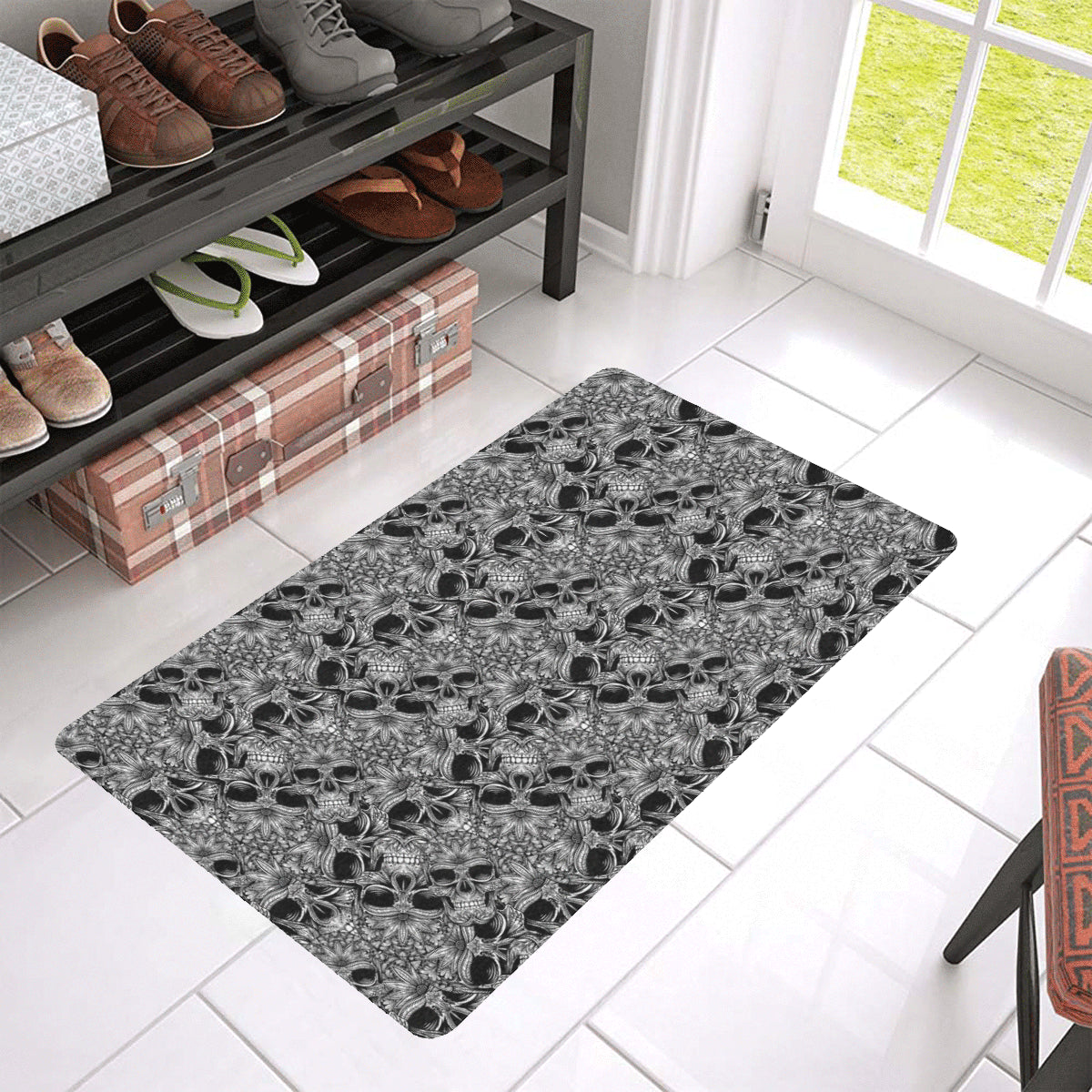 Skull Tattoo Design Print Rubber Doormat