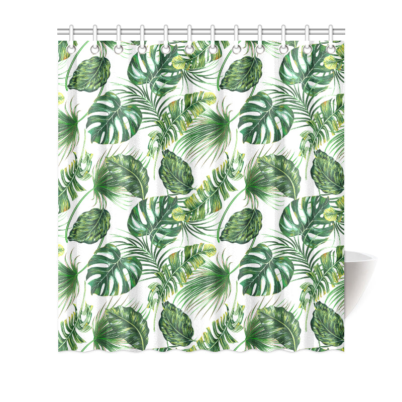 Green Pattern Tropical Palm Leaves Shower Curtain