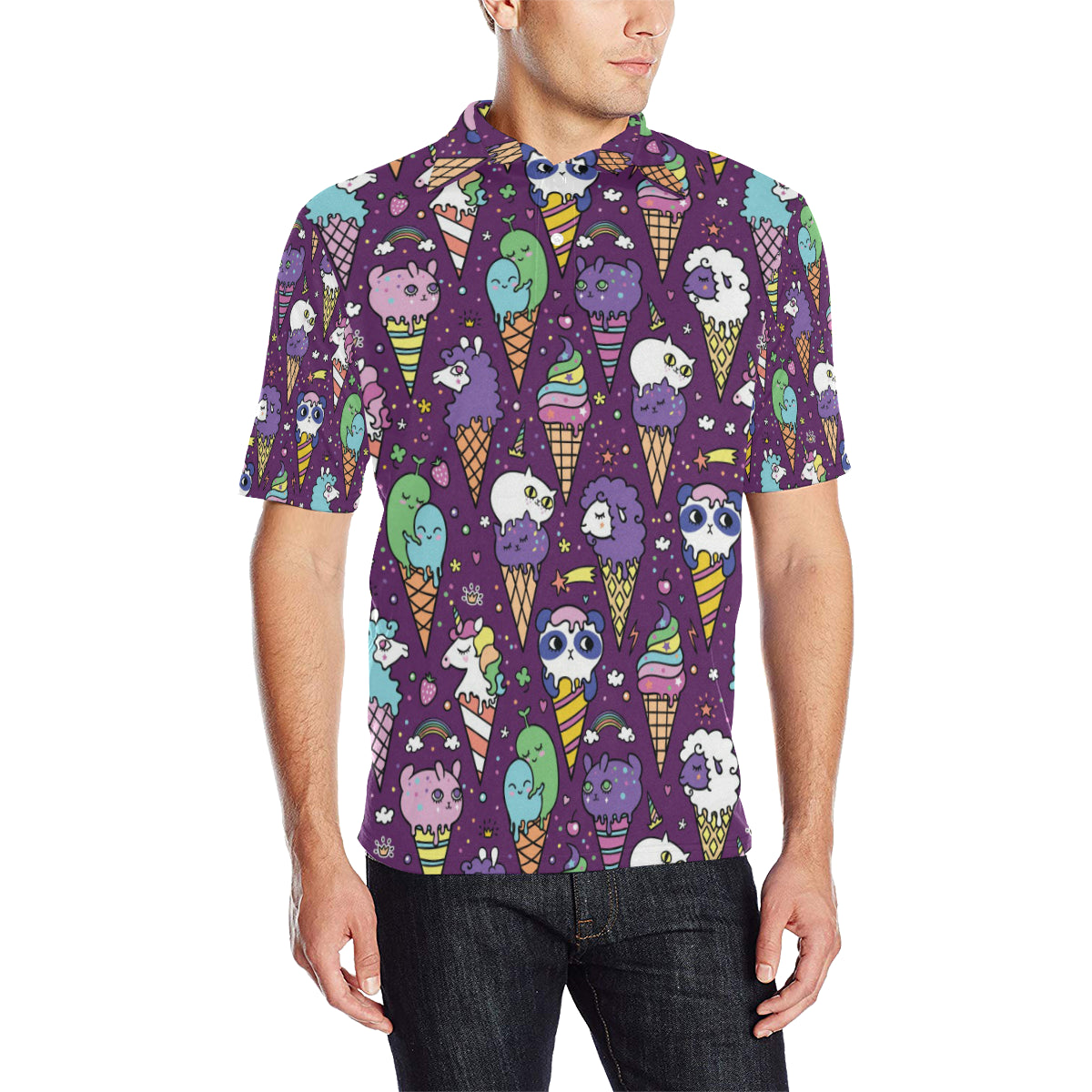 Ice Cream Pattern Print Design IC07 Men Polo Shirt