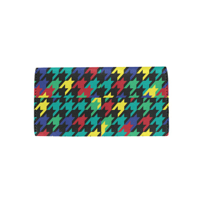 Houndstooth Colorful Pattern Print Design 02 Women's Trifold Wallet