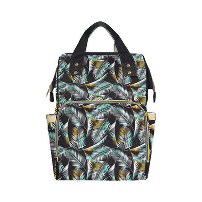 Gold Glitter Cyan Tropical Palm Leaves Diaper Bag Backpack