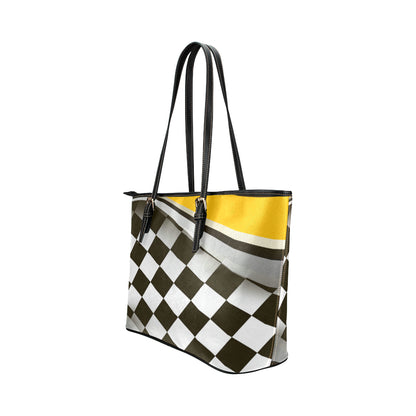 Checkered Flag Racing Style Leather Tote Bag
