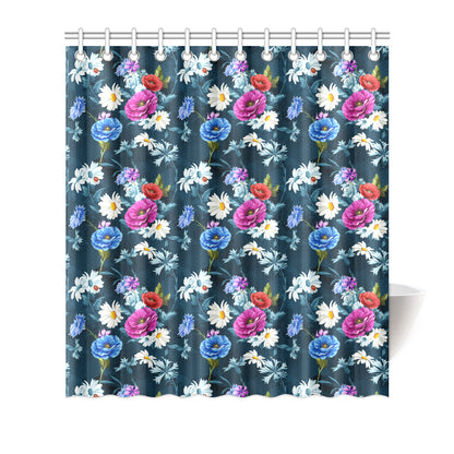 Floral Blue Themed Print Shower Curtain