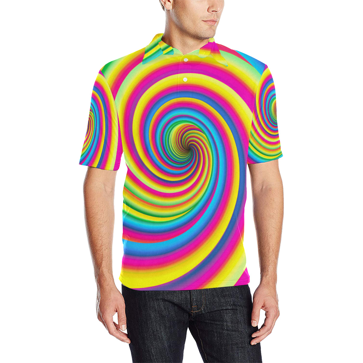 Vortex Twist Swirl Rainbow Design Men Polo Shirt