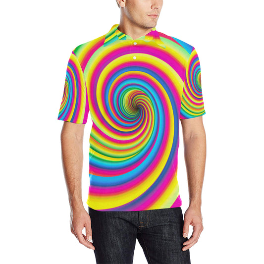 Vortex Twist Swirl Rainbow Design Men Polo Shirt