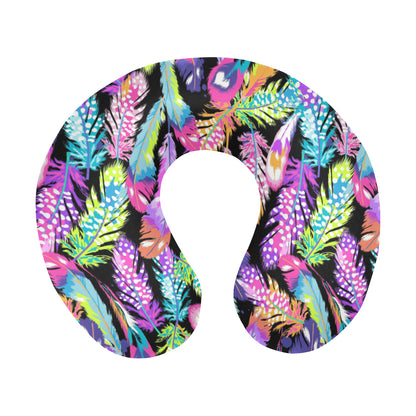 Neon Feather Pattern Print Design A02 U-Shaped Travel Neck Pillow