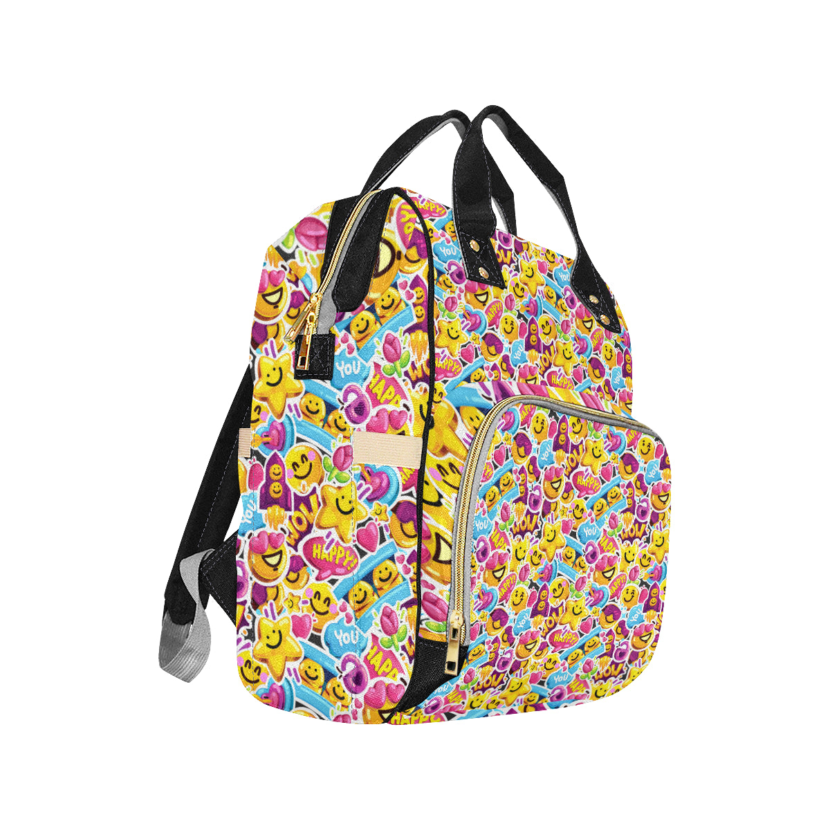 Emoji Sticker Print Pattern Diaper Bag Backpack