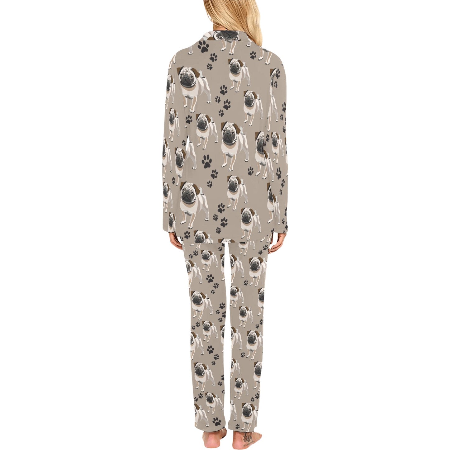 Pug Pattern Print Design A04 Women's Long Pajama Set