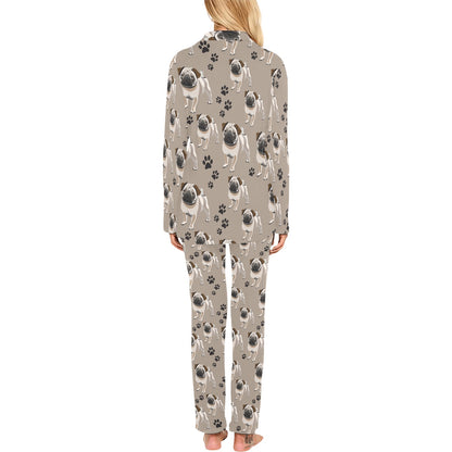 Pug Pattern Print Design A04 Women's Long Pajama Set