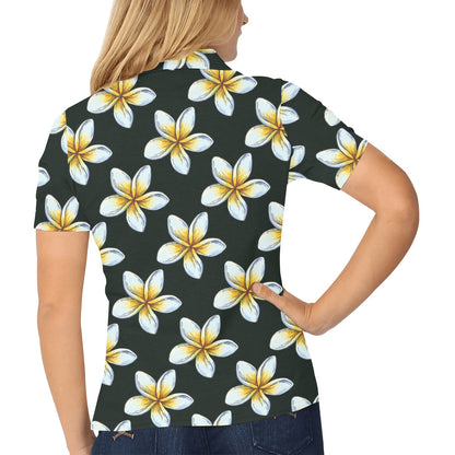 White Plumeria Pattern Print Design PM022 Women's Polo Shirt