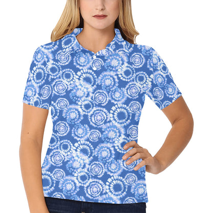 Tie Dye Blue Design Print Women's Polo Shirt
