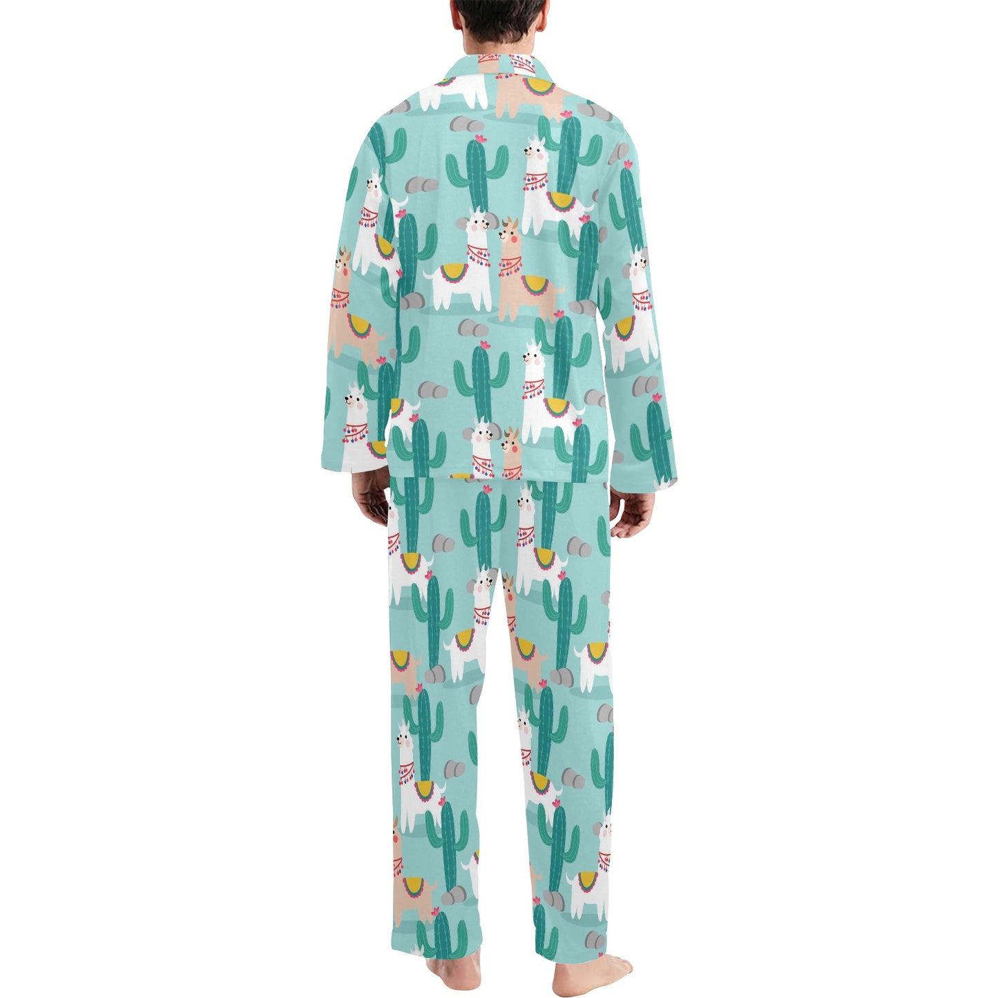 Llama Cactus Pattern Print Design 08 Men's Long Pajama Set