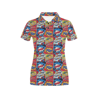 Comic Book Pattern Print Design 03 Women's Polo Shirt
