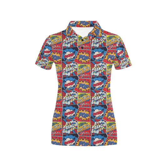 Comic Book Pattern Print Design 03 Women's Polo Shirt