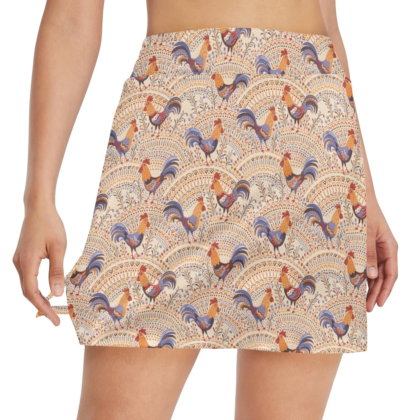 Chicken Boho Style Pattern 17" Golf & Pickleball Skort with Pockets