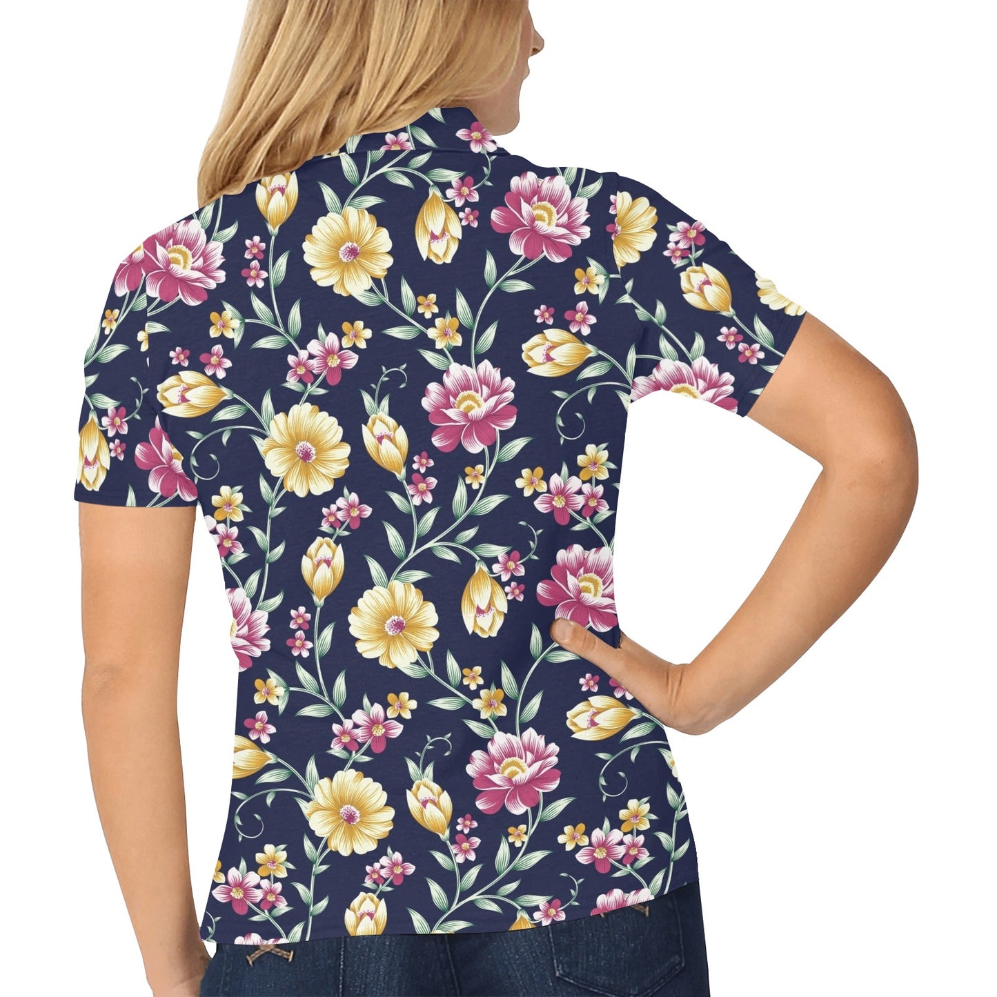 Gerberas Pattern Print Design GB03 Women's Polo Shirt