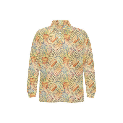 Travel Stamp Print Design LKS302 Long Sleeve Polo Shirt For Men's