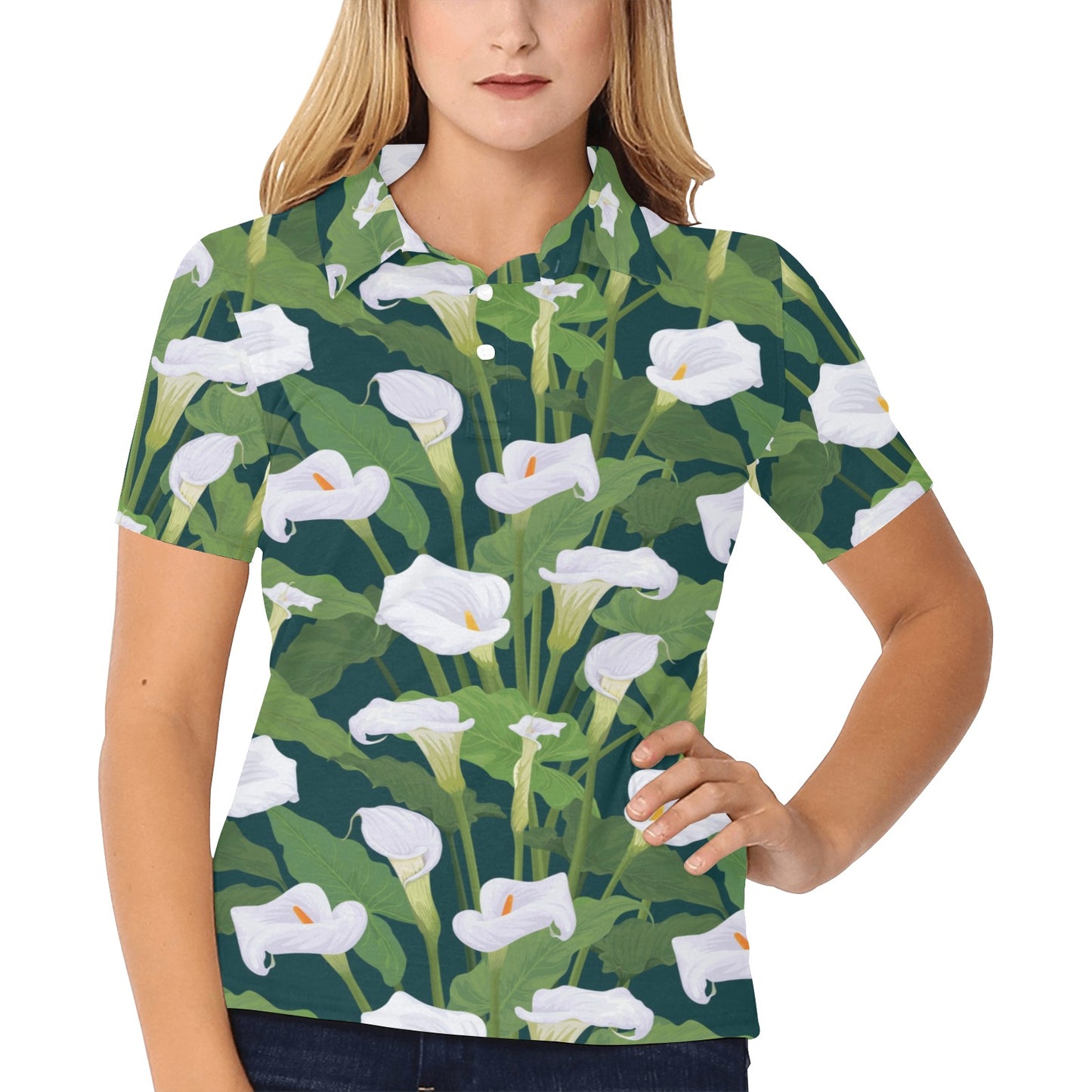 Lily Pattern Print Design 04 Women's Polo Shirt