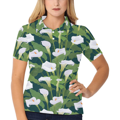 Lily Pattern Print Design 04 Women's Polo Shirt