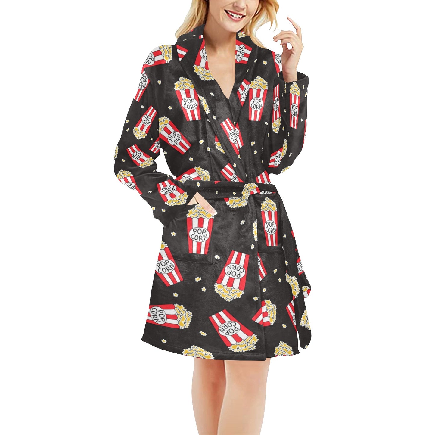 Popcorn Pattern Print Design A01 Women's Fleece Robe