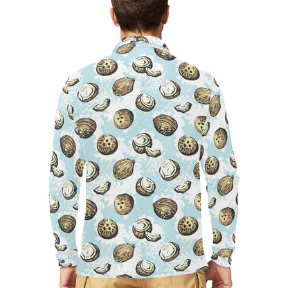 Coconut Pattern Print Design CN01 Long Sleeve Polo Shirt For Men's