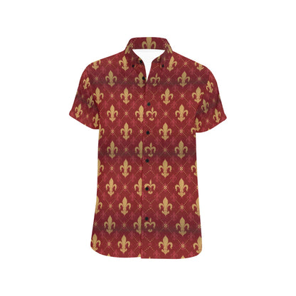 Fleur De Lis Print Design LKS401 Men Short Sleeve Button Up Shirt
