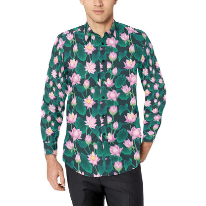 Water Lily Print Design LKS302 Men's Long Sleeve Dress Shirt