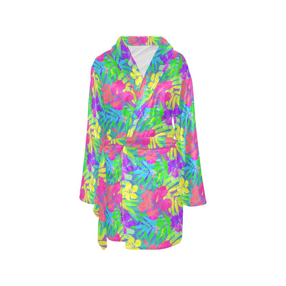 Neon Tropical Pattern Print Design A03 Women's Fleece Robe