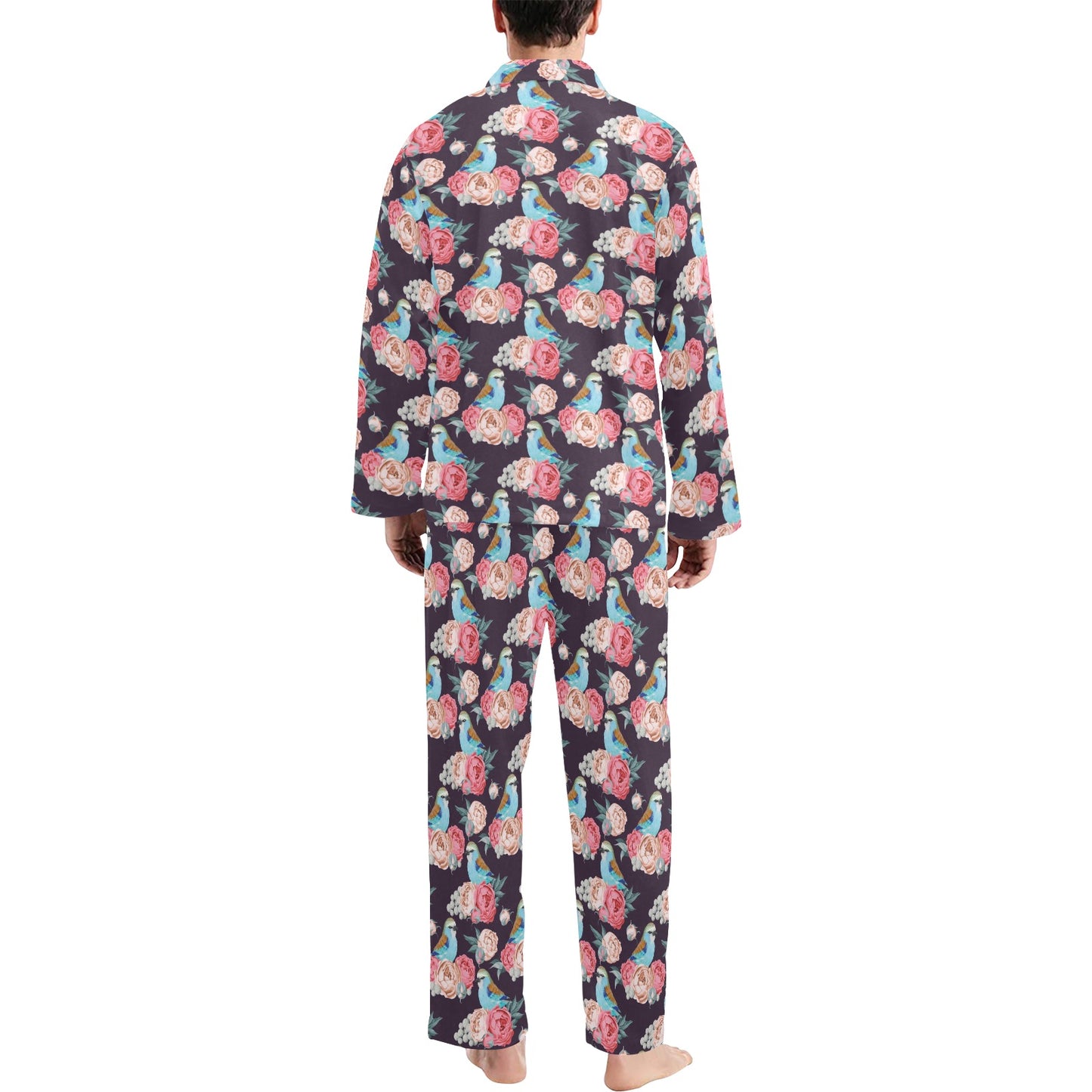 Bluebird Pattern Print Design 02 Men's Long Pajama Set