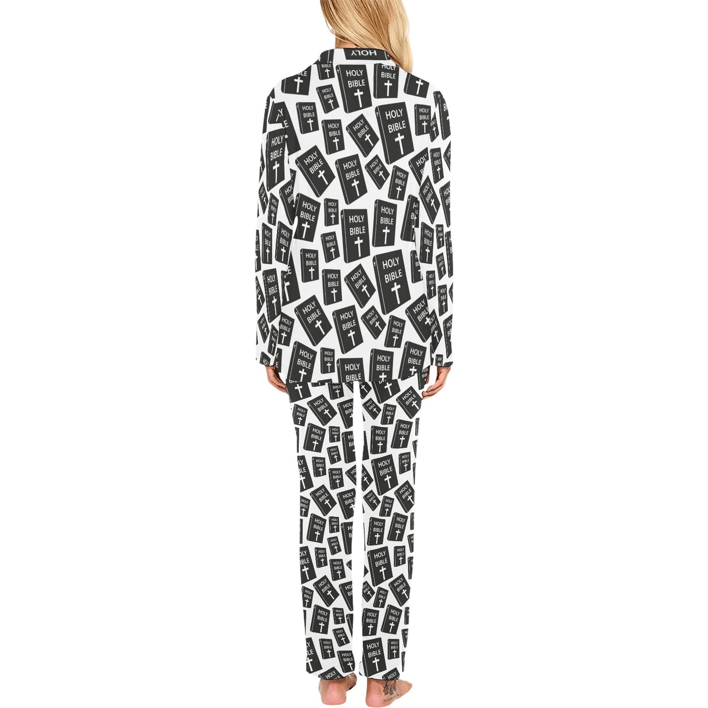 Christian Holy Bible Book Pattern Women's Long Pajama Set