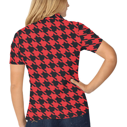 Houndstooth Red Pattern Print Design 03 Women's Polo Shirt