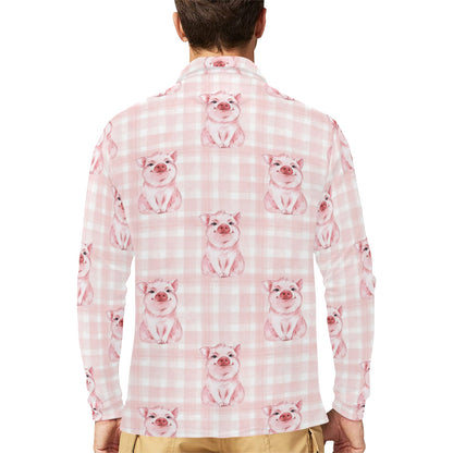 Pig Baby Pattern Print Design 01 Long Sleeve Polo Shirt For Men's