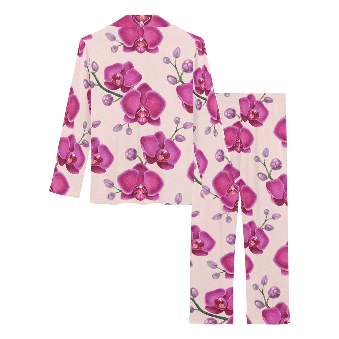 Orchid Pattern Print Design A02 Women's Long Pajama Set