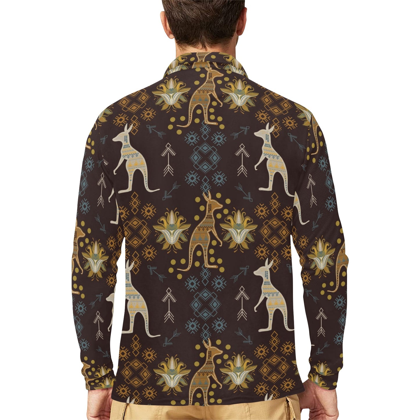 Kangaroos Pattern Print Design 03 Long Sleeve Polo Shirt For Men's