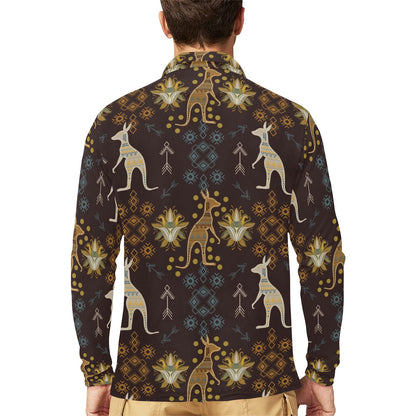 Kangaroos Pattern Print Design 03 Long Sleeve Polo Shirt For Men's