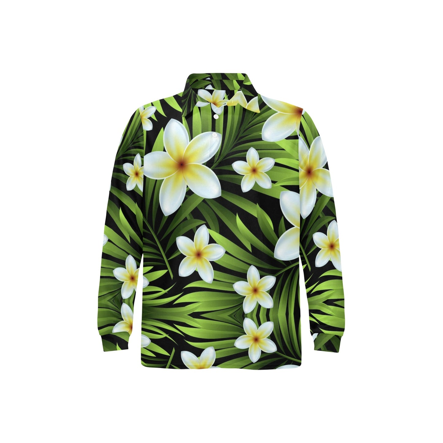 White Plumeria Pattern Print Design PM06 Long Sleeve Polo Shirt For Men's