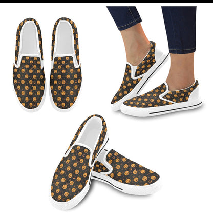 Halloween Print Design LKS401 White Slip Ons Canvas Women's Shoes