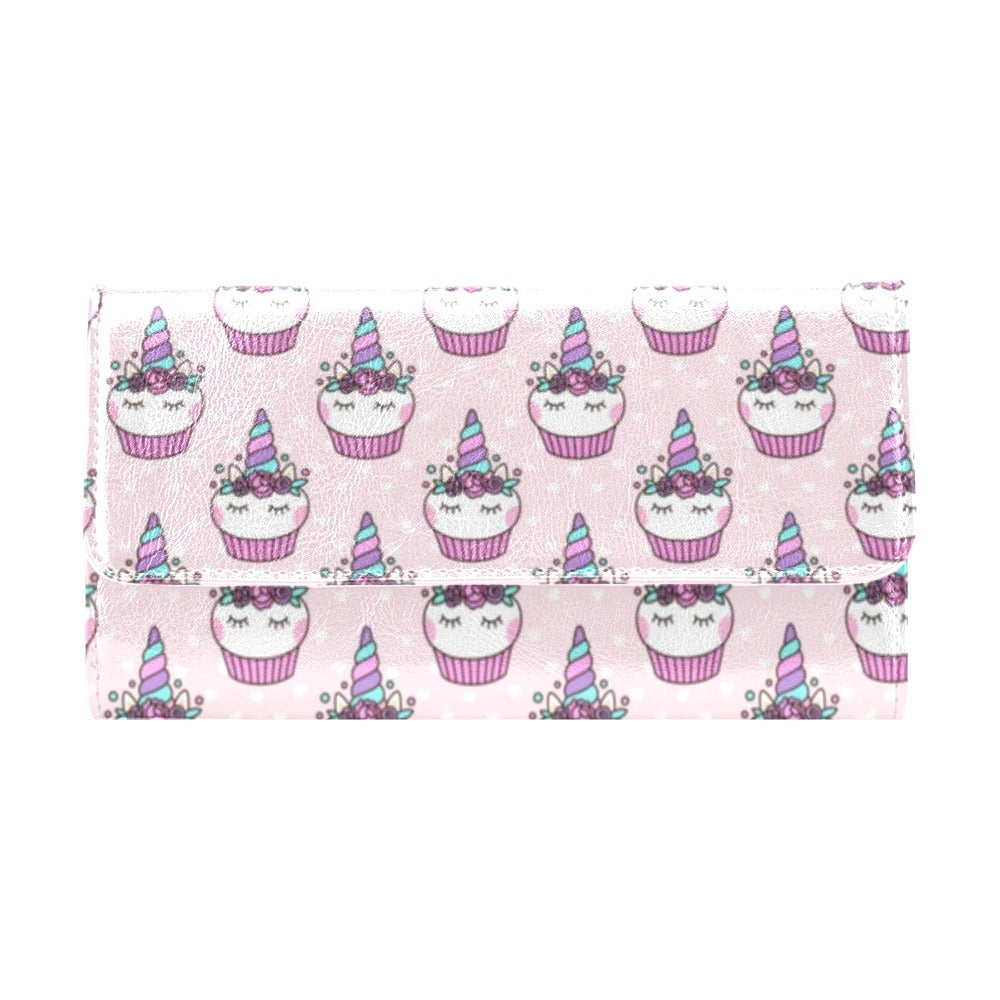 Cupcakes Unicorn Print Pattern Women's Trifold Wallet