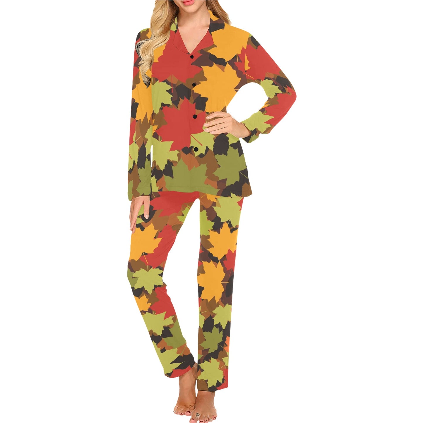 Maple Leaf Pattern Print Design 05 Women's Long Pajama Set
