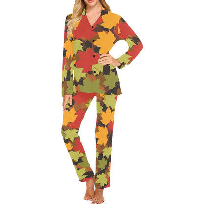Maple Leaf Pattern Print Design 05 Women's Long Pajama Set
