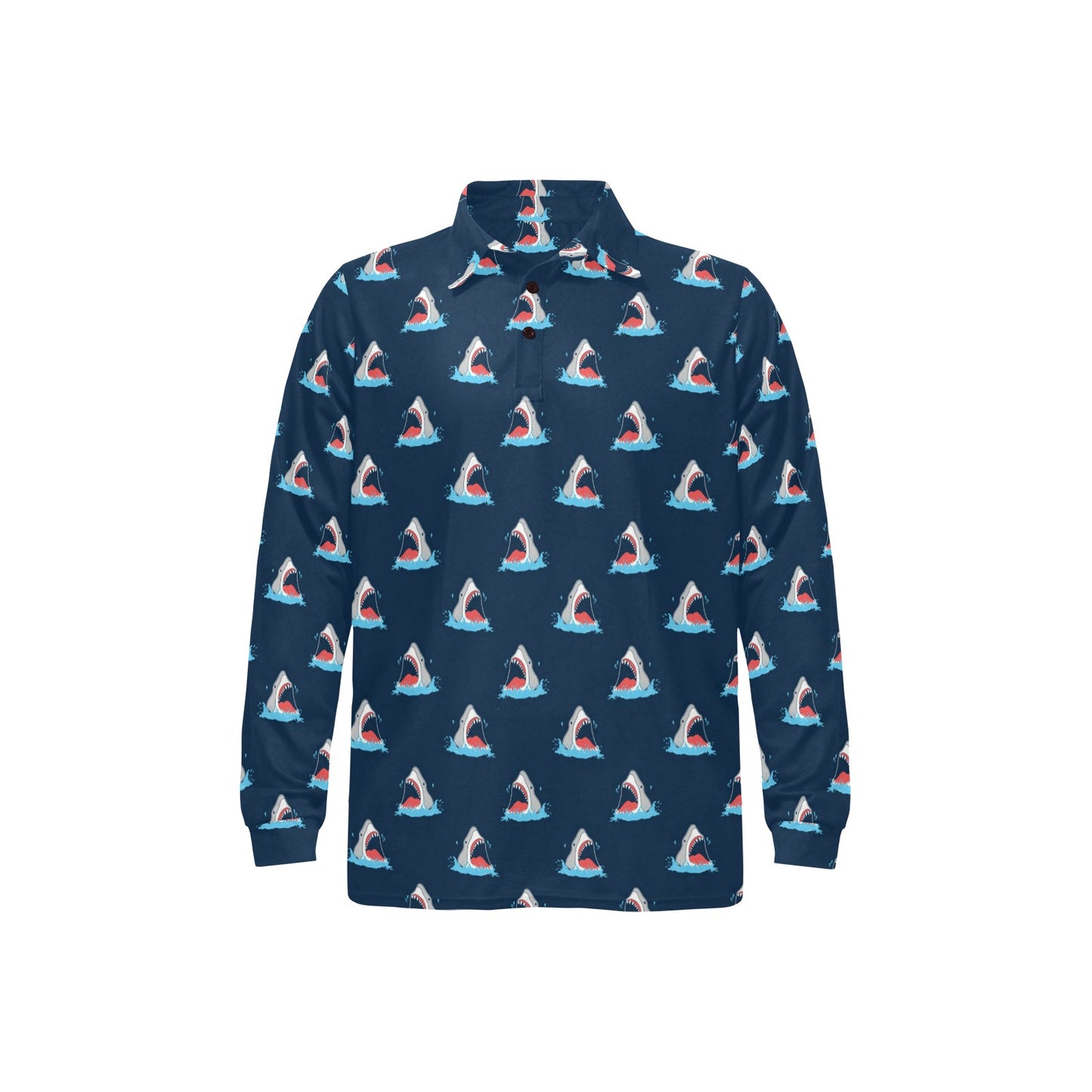 Shark Print Design LKS3010 Long Sleeve Polo Shirt For Men's