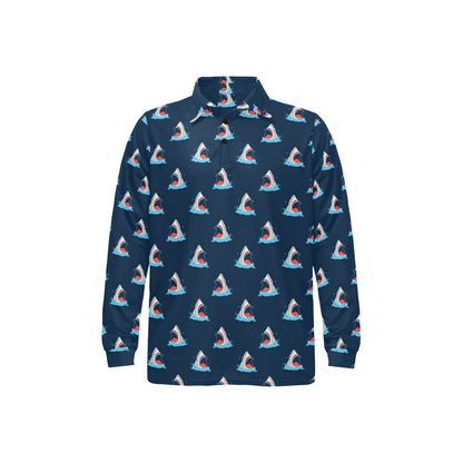 Shark Print Design LKS3010 Long Sleeve Polo Shirt For Men's