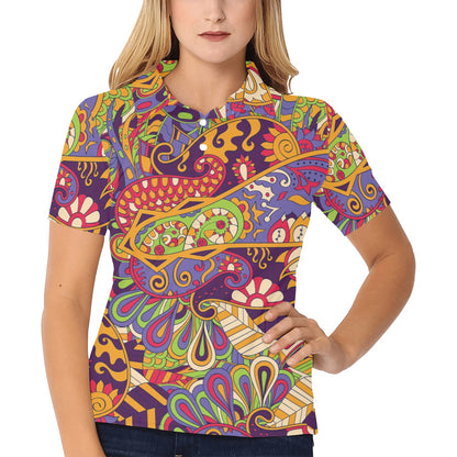 Funky Retro Pattern Print Design A04 Women's Polo Shirt