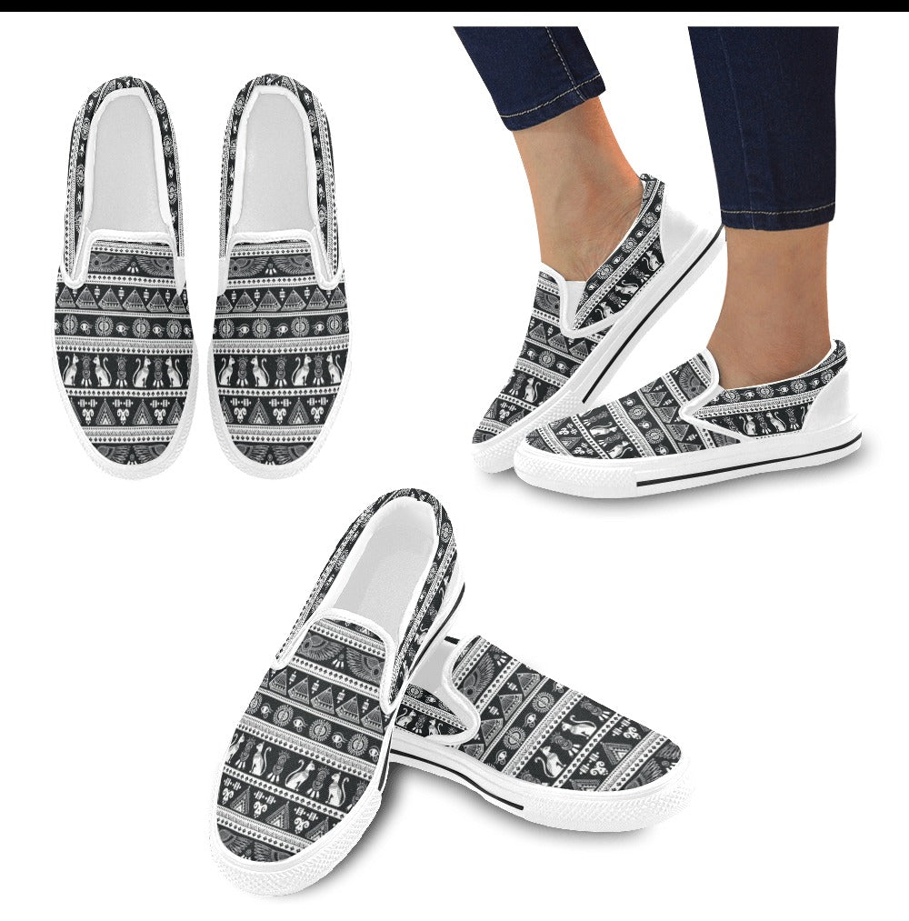 Tribal Pattern Print Design LKS305 White Slip Ons Canvas Women's Shoes