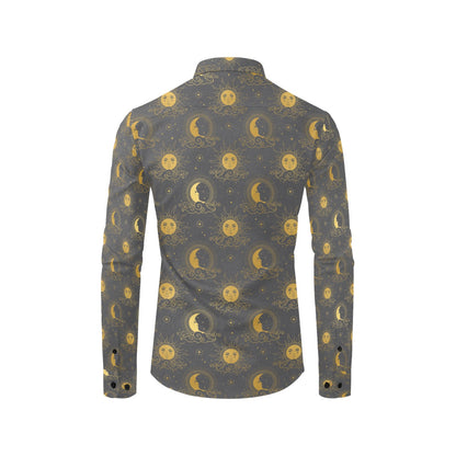 Sun Moon Print Design LKS305 Men's Long Sleeve Dress Shirt