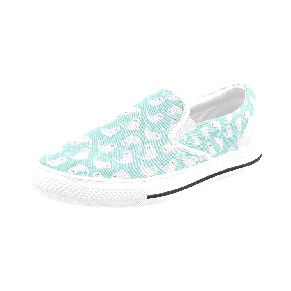 Sea Lion Print Design LKS401 White Slip Ons Canvas Women's Shoes