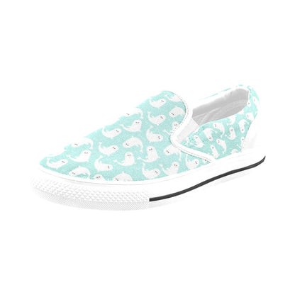 Sea Lion Print Design LKS401 White Slip Ons Canvas Women's Shoes
