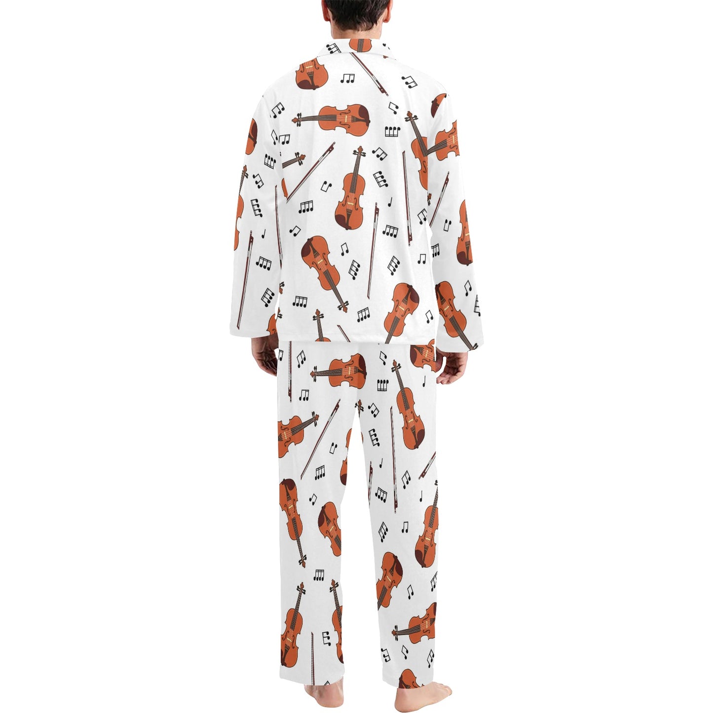 Violin Pattern Print Design 02 Men's Long Pajama Set